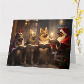 ドイツシェパードクリスマスカロラーズフェスティバルホリデー カード (黄色い花)