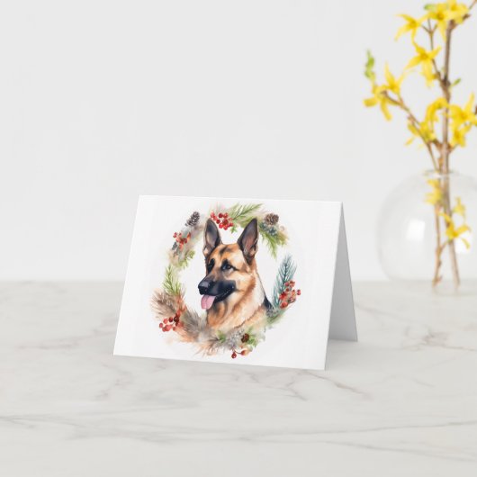 ドイツシェパードクリスマスリースフェスティバルカップ カード (黄色い花)