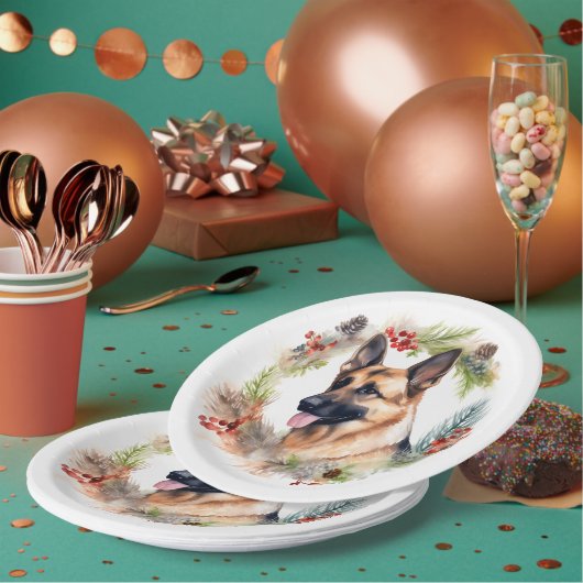 ドイツシェパードクリスマスリースフェスティバルカップ ペーパープレート (複数)