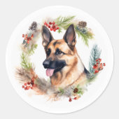 ドイツシェパードクリスマスリースフェスティバルカップ ラウンドシール (正面)