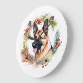 ドイツシェパードクリスマスリースフェスティバルカップ ラージ壁時計 (傾斜)