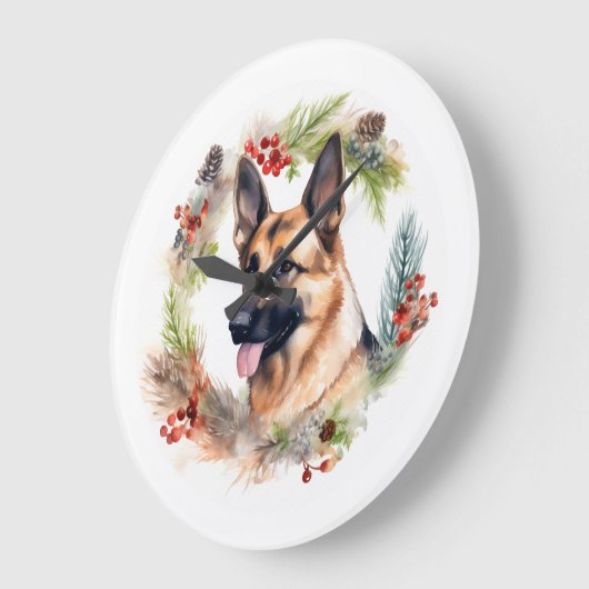 ドイツシェパードクリスマスリースフェスティバルカップ ラージ壁時計 (傾斜)
