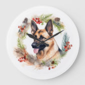 ドイツシェパードクリスマスリースフェスティバルカップ ラージ壁時計 (正面)
