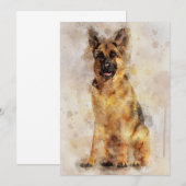 ドイツシェパードドウウォーターカラーポートレート03 サンキューカード (正面/裏面)