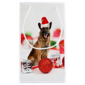 ドイツシェパードドッグクリスマスサンタハット抱き枕 スモールペーパーバッグ (裏面)