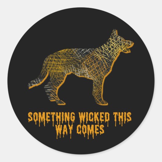 ドイツシェパードドッグシルエットおもしろいハロウィーン ラウンドシール (正面)