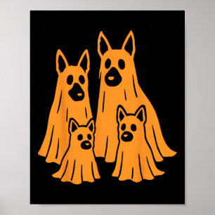 ドイツシェパードハロウィーン幽霊ファミリーおもしろい犬L ポスター