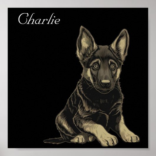 ドイツシェパードパピー名前をカスタムするカワイワラルト ポスター (正面)