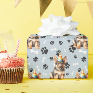 ドイツシェパードパピー誕生日ポープリント ラッピングペーパー