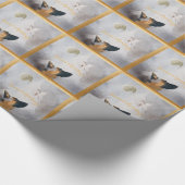 ドイツシェパード冬の水のカラーホリデー金ゴールド ラッピングペーパー (角)