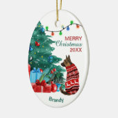 ドイツシェパードin冬のセーターホリデーツリー セラミックオーナメント (左)