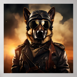 ドイツシェペルドアビエーターWWIヴィンテージポートレート ポスター