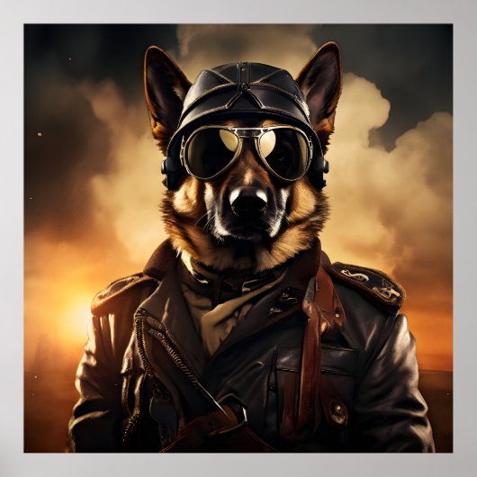 ドイツシェペルドアビエーターWWIヴィンテージポートレート ポスター (正面)