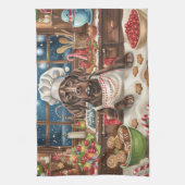 ドイツショートポインターホリデーベーキング:フェスティバル キッチンタオル (縦)