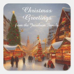 ドイツスタイルクリスマスマーケットグリーティングキッチュ スクエアシール