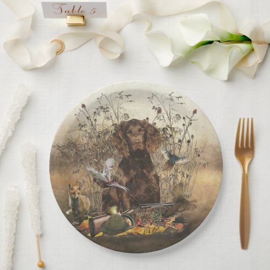 ドイツスパニエル犬ワッテルフンド ペーパープレート (ウェディング)