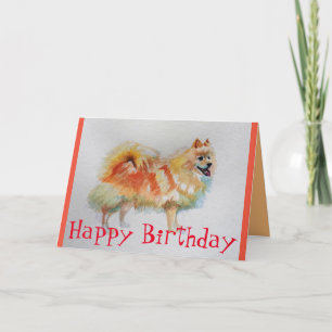 ドイツスピッツドッグウォーターカラーペット誕生日カード カード