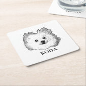 ドイツスピッツドッグパーソナライズされたハンドスケッチ スクエアペーパーコースター (アングル)