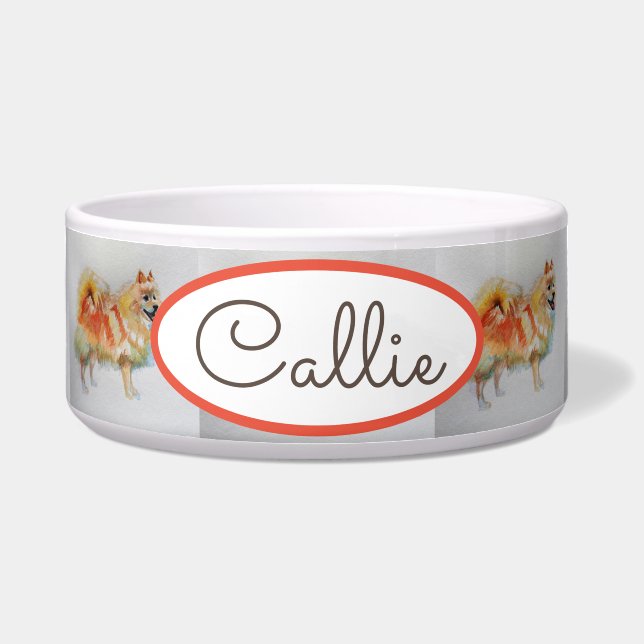 ドイツスピッツポメラニア犬水彩犬ペット名 ボウル (正面)