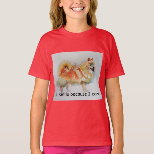 ドイツスピッツ犬'Iスマイルできるから'カード Tシャツ (正面)