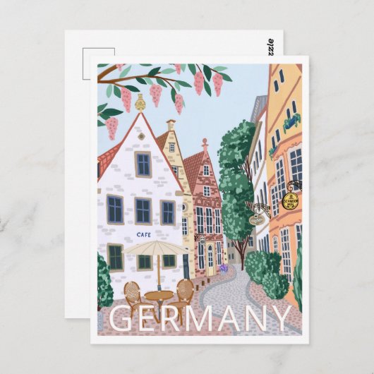 ドイツタウントラベルイラストレーションはがき ポストカード (正面/裏面)