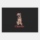 ドイツパーソナライズされたの羊飼いのクリスマス犬の名前 ラッピングペーパーシート (正面)