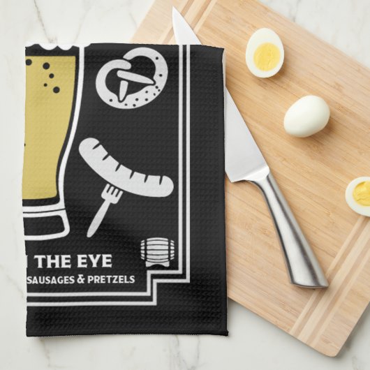 ドイツピルスナービールとソーセージ キッチンタオル (四つ折り)