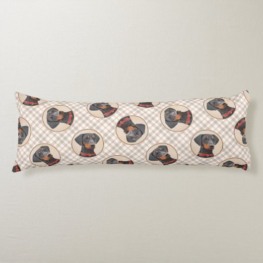 ドイツピンシャー絵を描ズブラックオリジナルドッグアート ボディピロー (正面)