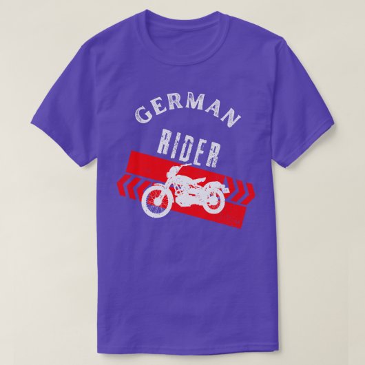 ドイツライダーバイクヴィンテージバイクもしくは自転車に乗る人 Tシャツ (デザイン正面)