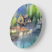 ドイツリバービレッジウォーターカラー ラージ壁時計 (傾斜)