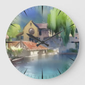 ドイツリバービレッジウォーターカラー ラージ壁時計 (正面)