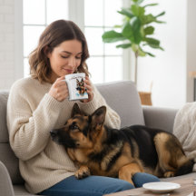 ドイツンシェパードの朝のコーヒー