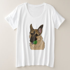 ドイツン・シェパードのボール遊び プラスサイズTシャツ