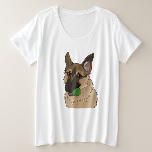 ドイツン・シェパードのボール遊び プラスサイズTシャツ (デザイン正面)