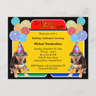 ドイツン・シェパードの子犬の誕生日バーカー 招待状