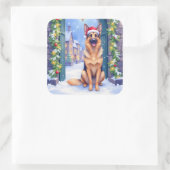 ドイツン・シェパードの雪の町門とサンタクロースのクリスマス スクエアシール (バッグ)