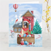 ドイツン・シェパード・ドッグの雪のクリスマス ドッグハウス カード (黄色い花)