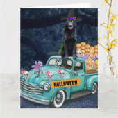 ドイツン・シェパード・ドッグ ハロウィン トラック 怖い夜 カード (黄色い花)