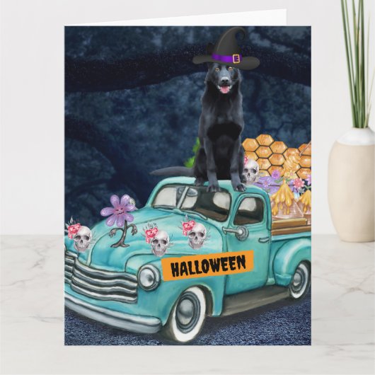 ドイツン・シェパード・ドッグ ハロウィン トラック 怖い夜 カード (正面)