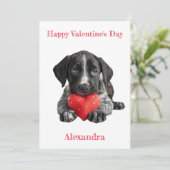 ドイツン・ポインターの子犬のバレンタインをパーソナライズ シーズンカード (スタンド正面)