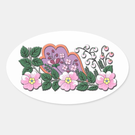 ドイツ中世の花オーナメント 楕円形シール (正面)