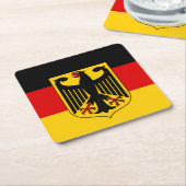 ドイツ国旗とコート・オブ・アームズ、ドイツ/スポーツファン スクエアペーパーコースター (アングル)