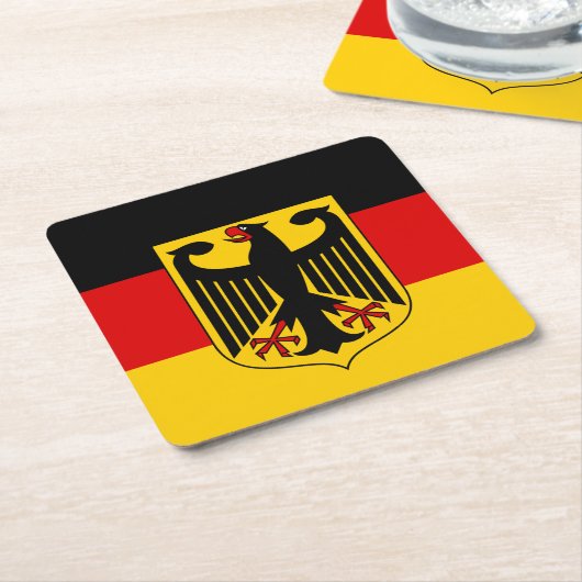 ドイツ国旗とコート・オブ・アームズ、ドイツ/スポーツファン スクエアペーパーコースター (アングル)