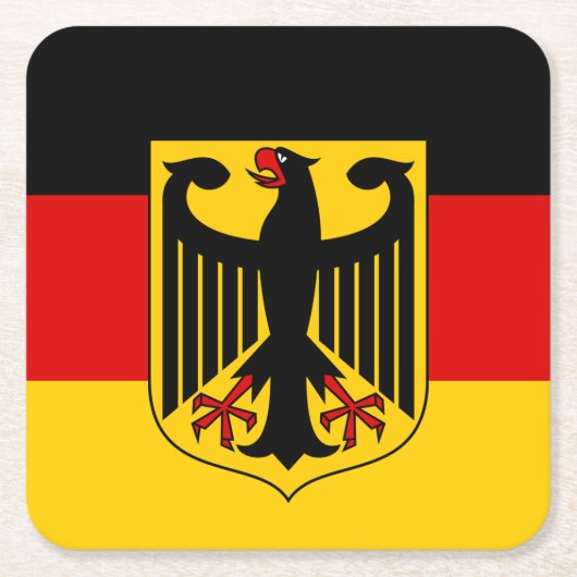 ドイツ国旗とコート・オブ・アームズ、ドイツ/スポーツファン スクエアペーパーコースター (正面)