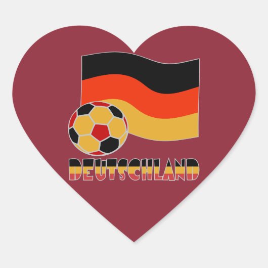 ドイツ国旗とサッカーボールグレイ縁ど ハートシール (正面)