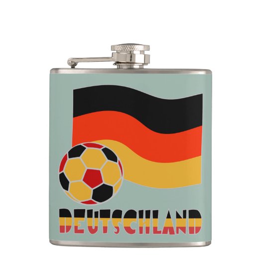 ドイツ国旗とサッカーボールグレイ縁ど フラスク (正面)