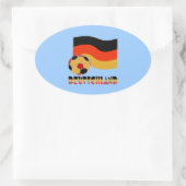 ドイツ国旗とサッカーボールグレイ縁ど 楕円形シール (バッグ)