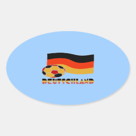 ドイツ国旗とサッカーボールグレイ縁ど 楕円形シール