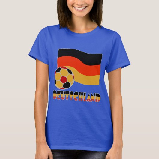 ドイツ国旗とサッカーボールグレイ縁ど Tシャツ (正面)