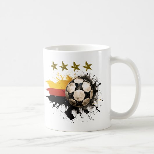 ドイツ国旗と四つの金の星を持つサッカーボール コーヒーマグカップ (右)